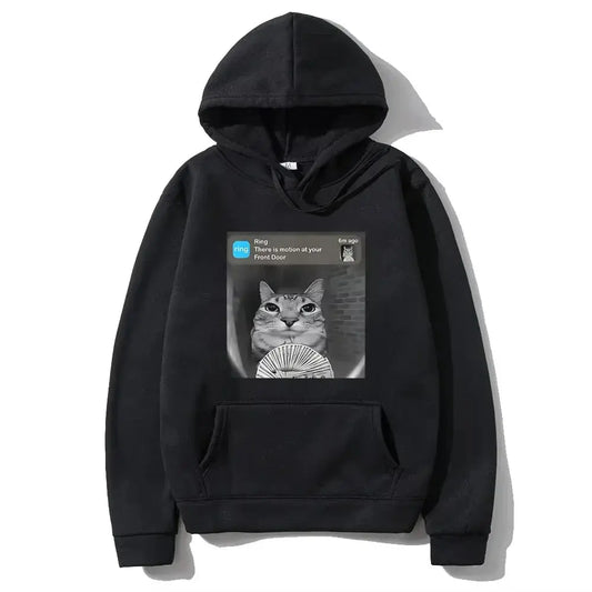 "There Is Motion At Your Front Door" Silly Cat Meme Hoodie TeeHeHee